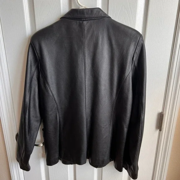 Whet Blu Leather Blazer Jacket Womens Large Black Single Button Red Lining - Picture 7 of 11